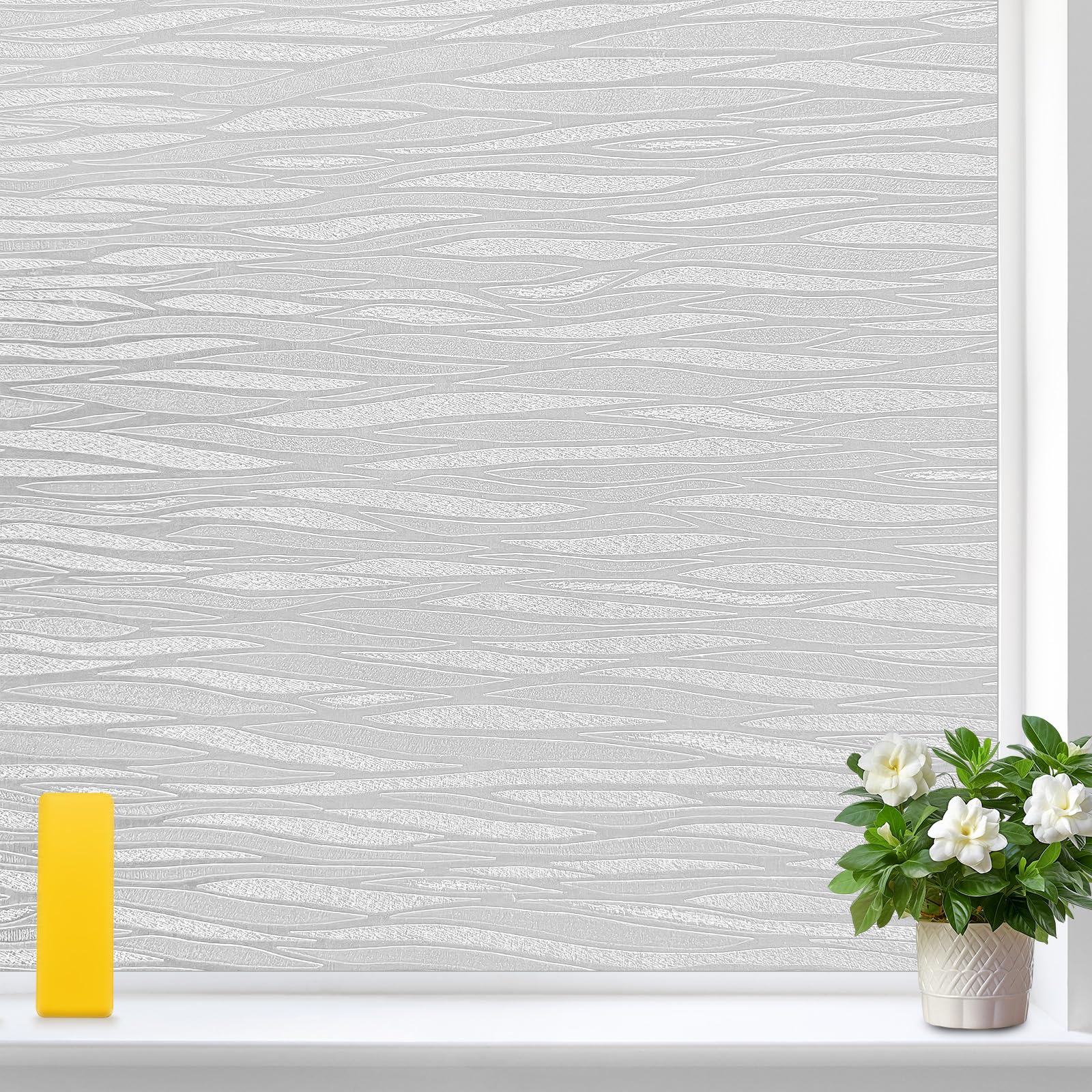 Aurathon Frosted Window Film Privacy with Tools, Wave Pattern, 44.5x200cm