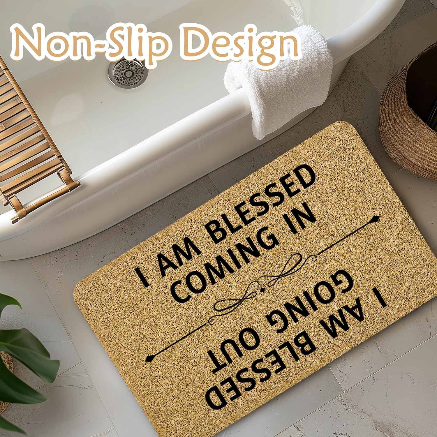 Funny Welcome Mats for Front Door, Funny Door Mat, I Am Blessed Coming in and Going Out Doormat for Porch Outside Inside Outdoor Indoor Entrance, Humorous Bath Rug, 17x30 Inches