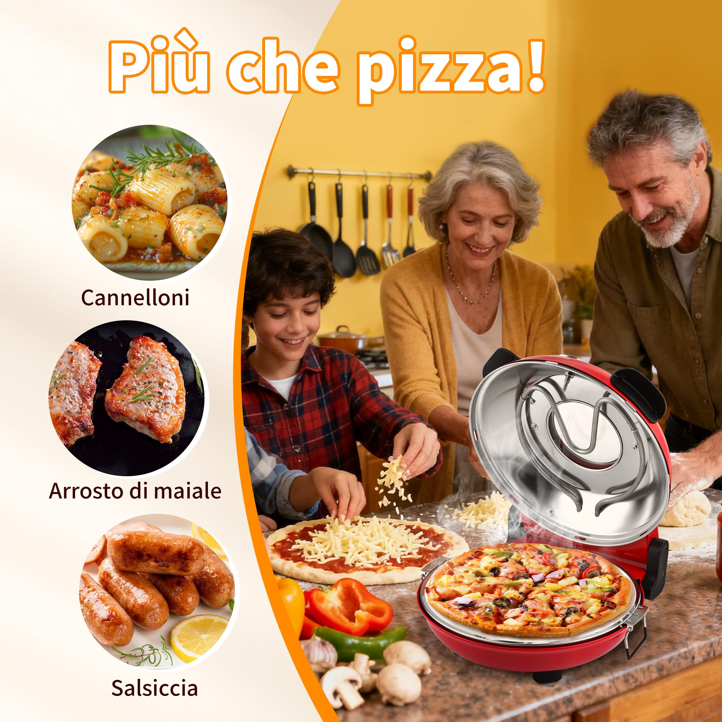 Forno Elettrico per Pizze, Pizza 4' Minuti, Φ 31cm Piastra Pietra Ceramica, Max 420℃ Forno Pizza con 5 livelli di cottura, inkl. Pala per Pizza, Raschietto e Ricette