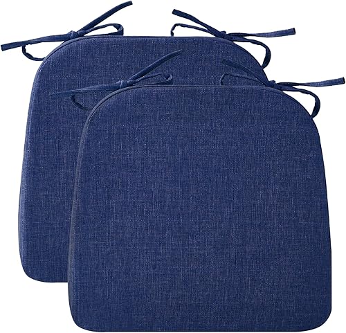 Miniatura 32 de Cojines para sillas de comedor, cojines de asiento de 2 pulgadas de grosor para sillas de cocina, cojines en forma de D con funda lavable, lazos