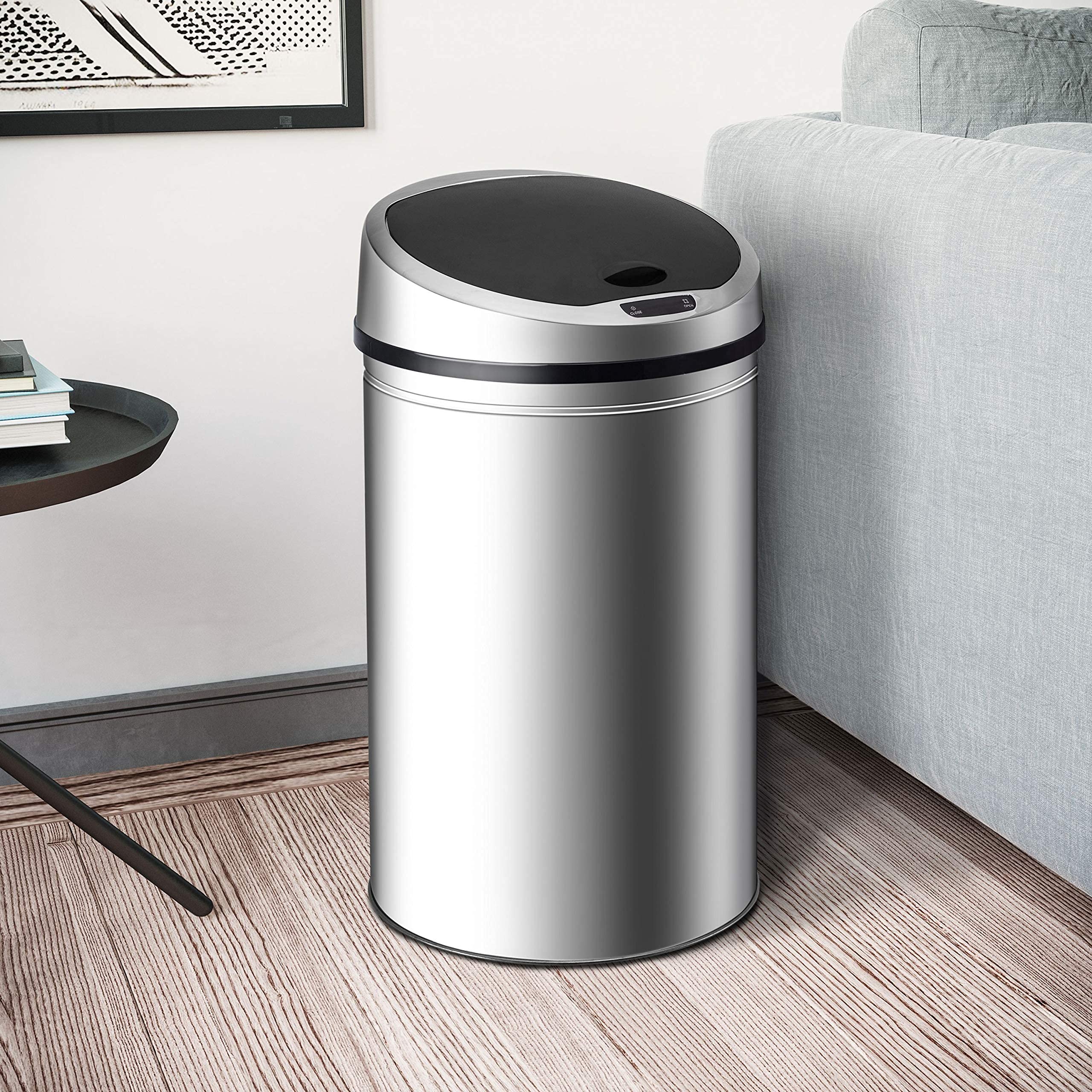 Ribelli Edelstahl Mülleimeriter - Abfalleimer mit Sensor - automatisches Öffnen und Schließen - Klemmring für Müllbeutel - Abnehmbarer Deckel - mit LED-Funktionsanzeige (Chrom) 30 L – Bild 2