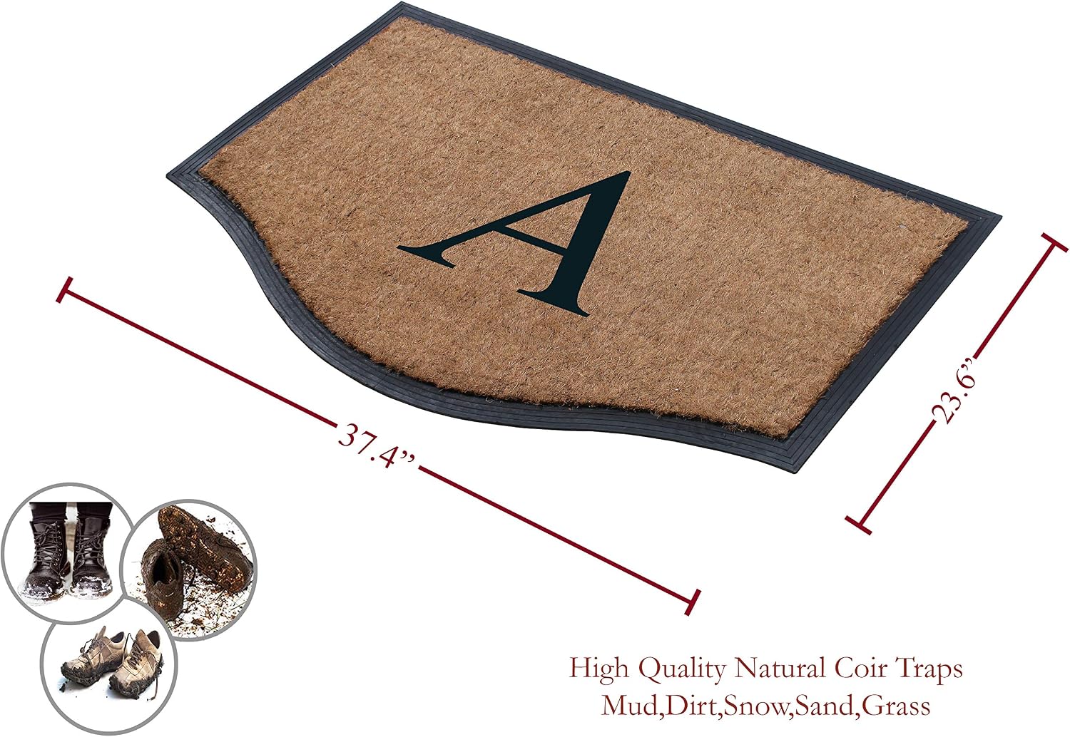 A1 HOME COLLECTIONS A1HC Natural Coir Monogrammed Doormat 23x38 Inch, Heavy Duty Outside Front Door Mat, Anti-Shed Treated, Low Profile, Durable Easy Clean Entrance Mats - A