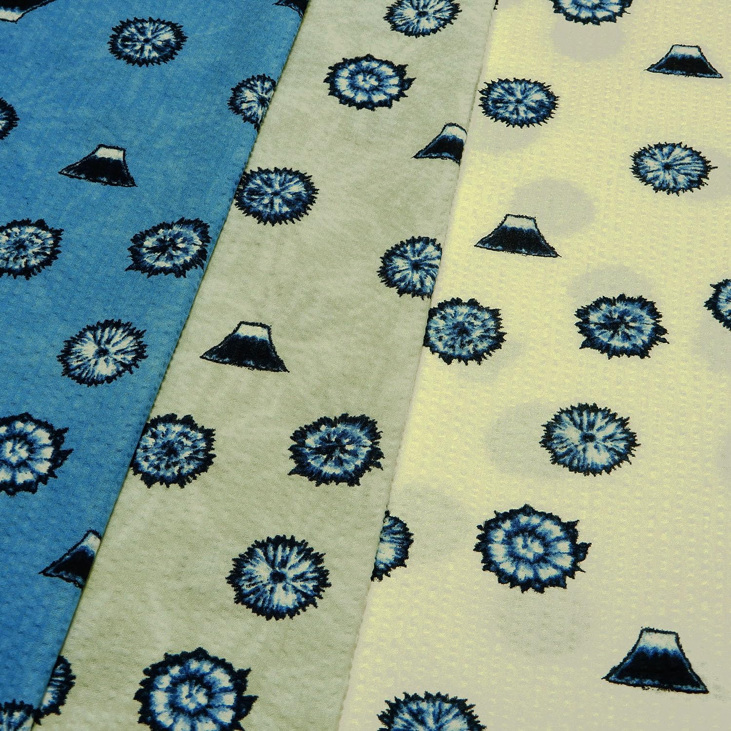 Amazon | リップル 生地 富士山と絞り染め風プリント 和柄 男の子 ゆかた 浴衣 布 甚平 布地 ハンドメイド ファブリック 子供【1ｍ単位】  (オフホワイト) | 布・生地 通販