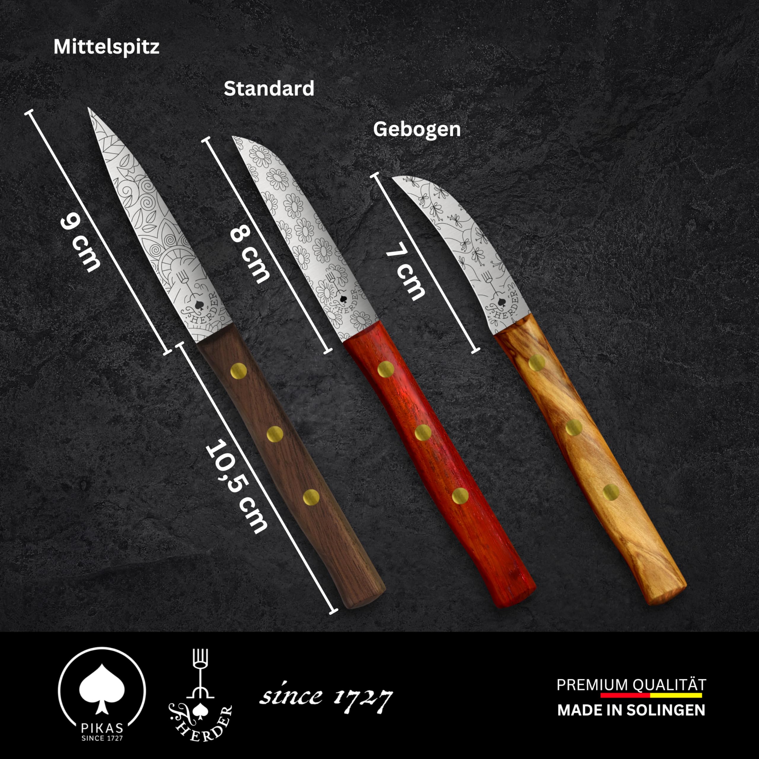 Premium Gemüsemesser - Extra Scharf, Allzweckmesser, Gemischt, Solingen, Schälmesser, Küchenmesser, Kneipchen, edler Holzgriff, Rostfrei, besonderes Geschenk