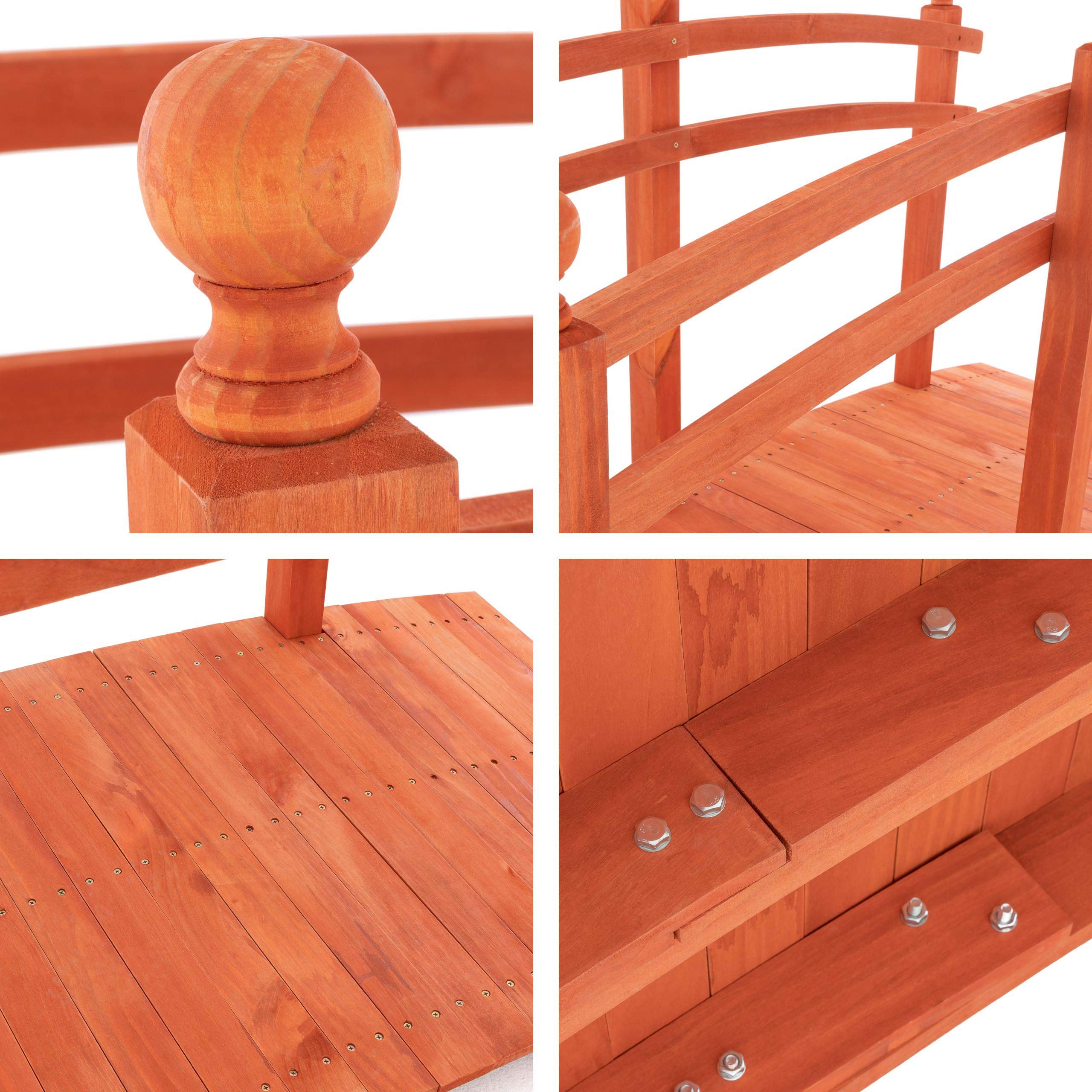 NEXOS Große XL Holzbrücke mit Geländer - Farbe: Rot-Braun – 2,35 m