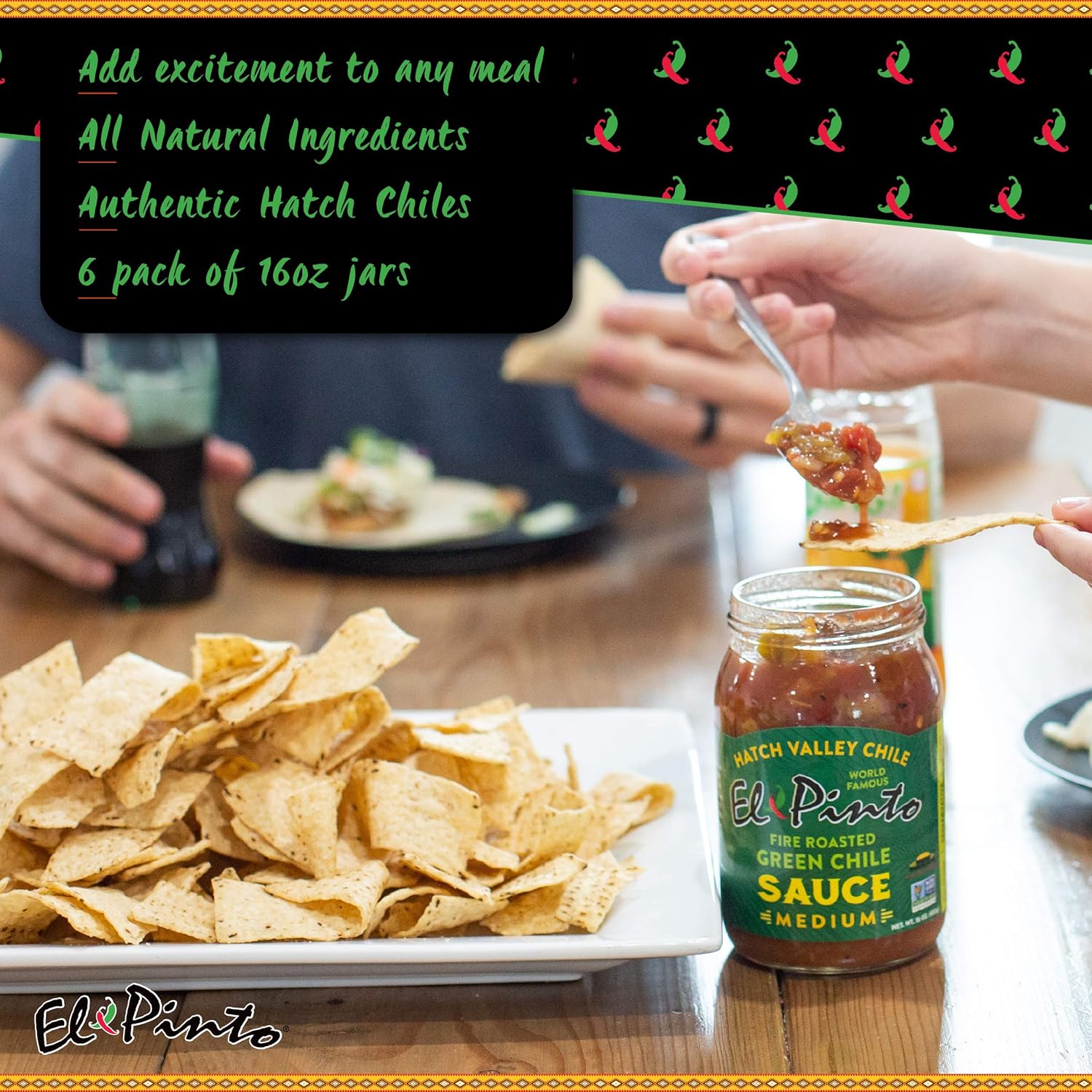 El Pinto Green Chile Sauce, Medium, 16 Ounce (Pack of 6)