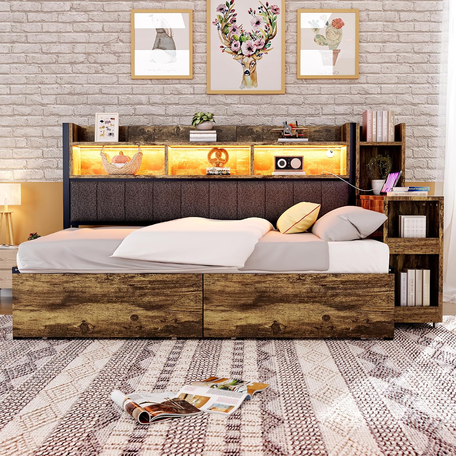 Letto singolo Gecheer con scrivania e cassetti