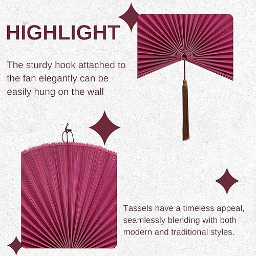 Miniatura 9 de ChumDecor Fan Wall Decor,Large Bamboo Fan Wall Art For Boho Hanging Headboard,Decorative Folding Fan For Over Bed Decorations, (Pink, 40inch)
