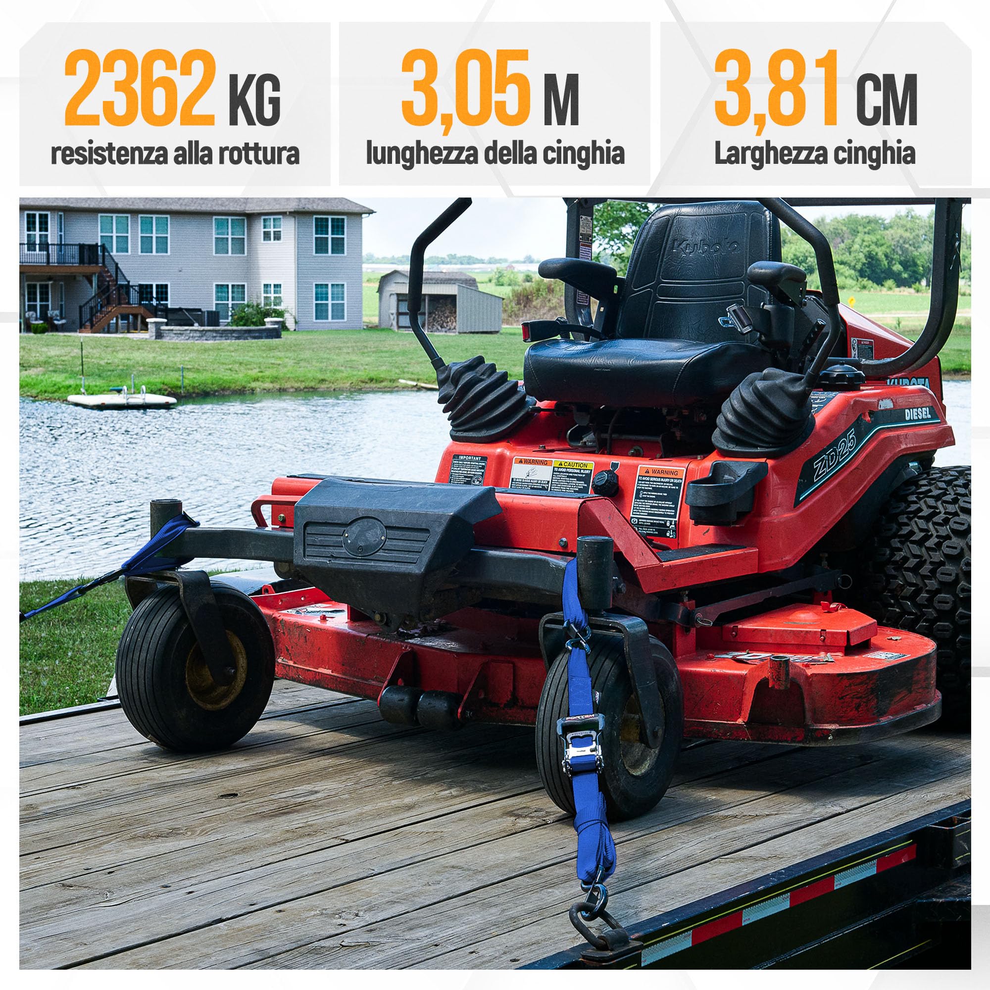FORTEM Cinghie a Cricchetto, Resistenza fino a 2362 Kg, Set da 4 Cinghie di Fissaggio da 3,05 m, 4 Maniglie Morbide, Cinghie Fissaggio per Moto, Ganci in Metallo Rivestiti, Custodia Inclusa (Blu)
