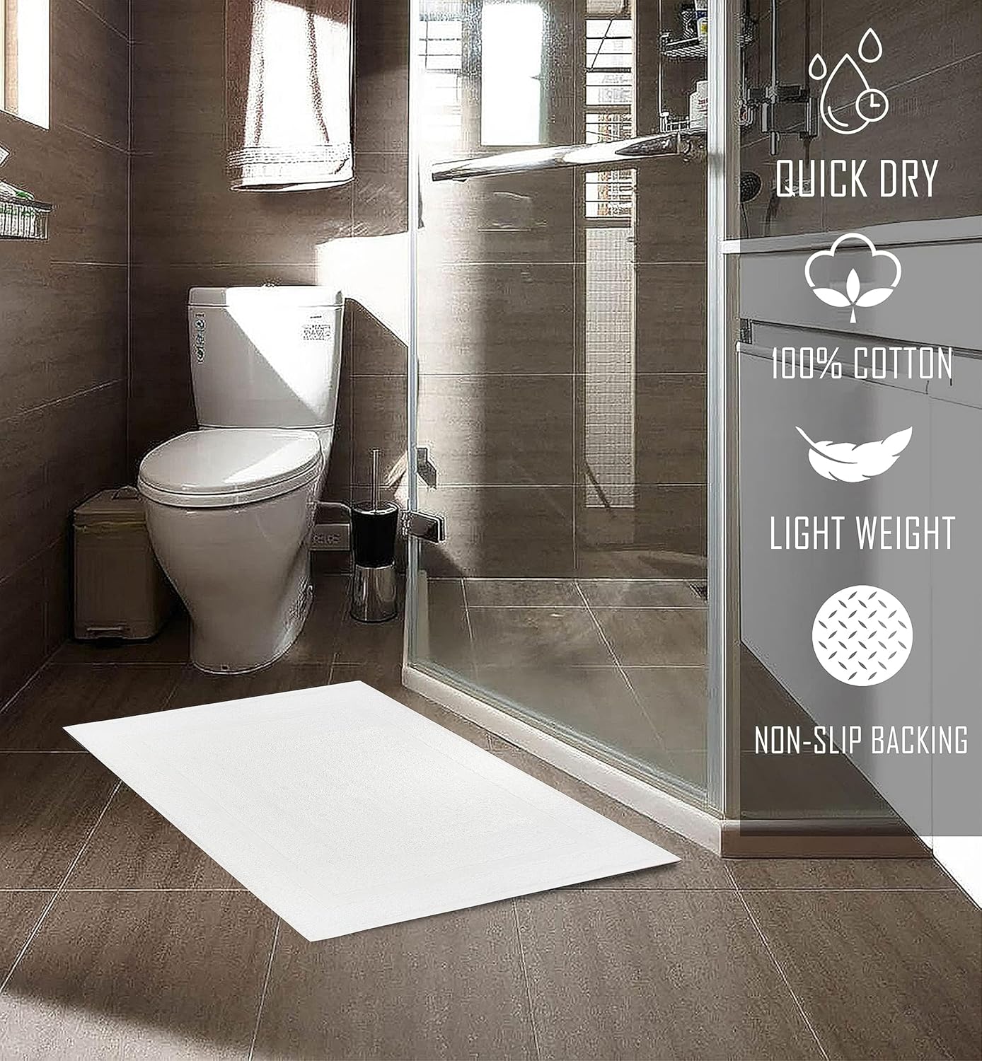 (Pack of 24 100% Cotton White Bath Mat Towel (18x25 Inches) Light Weight Quick Drying & Machine Washable - Hotel Supplies Shower Hotel Bath Mat Towel Economy