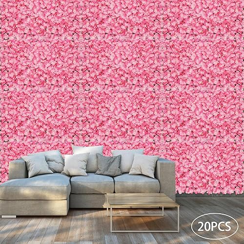 Miniatura 8 de Panel de pared de flores artificiales, 20 piezas de fondo de fotografía romántica, follaje sintético, fiesta de boda, telón de fondo floral de