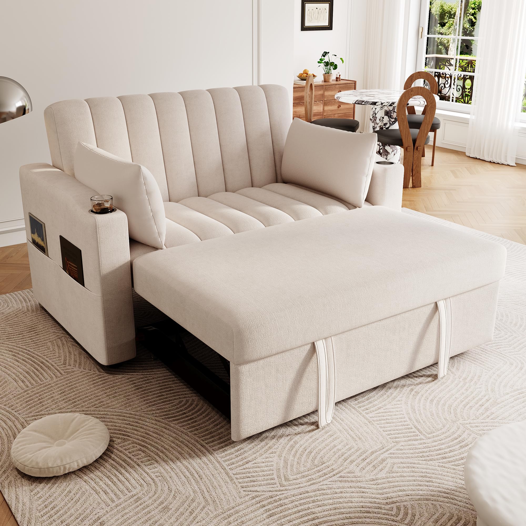 Generisch Modułowa sofa z funkcją spania z 3-stopniową regulacją, podwójne siedzisko z przyjaznej dla skóry tkaniny bawełnianej, regulowane oparcie do 180°, nośność 150 kg, 136 x 162 x 84 cm, do