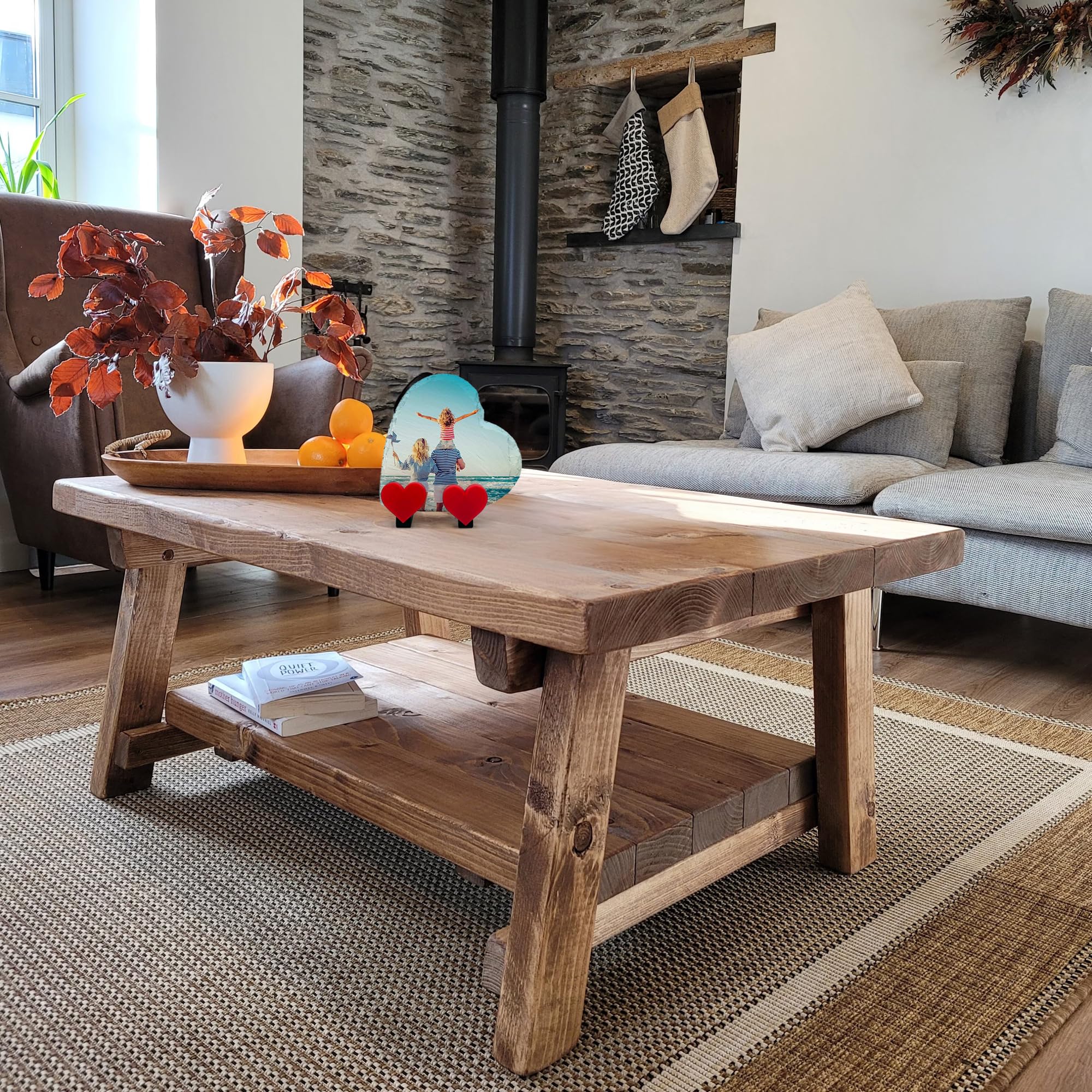 Personalisierte Naturschiefer-Tafel Foto Text mit Display Herz Stand - Ihr eigenes Design V2 - Größe 25x25cm