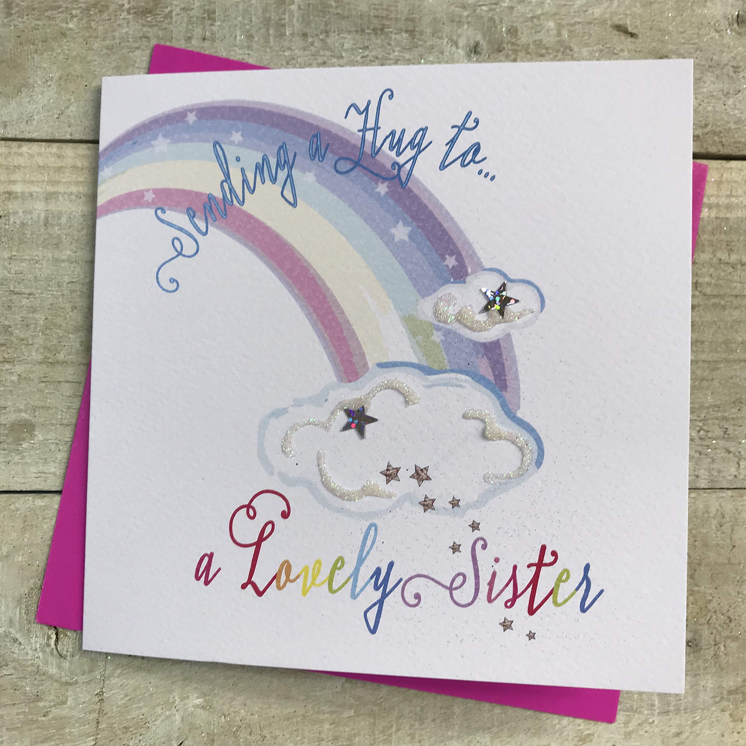 WHITE COTTON CARDS Sending a hug to a lovely Sister card - Get well soon card DT198