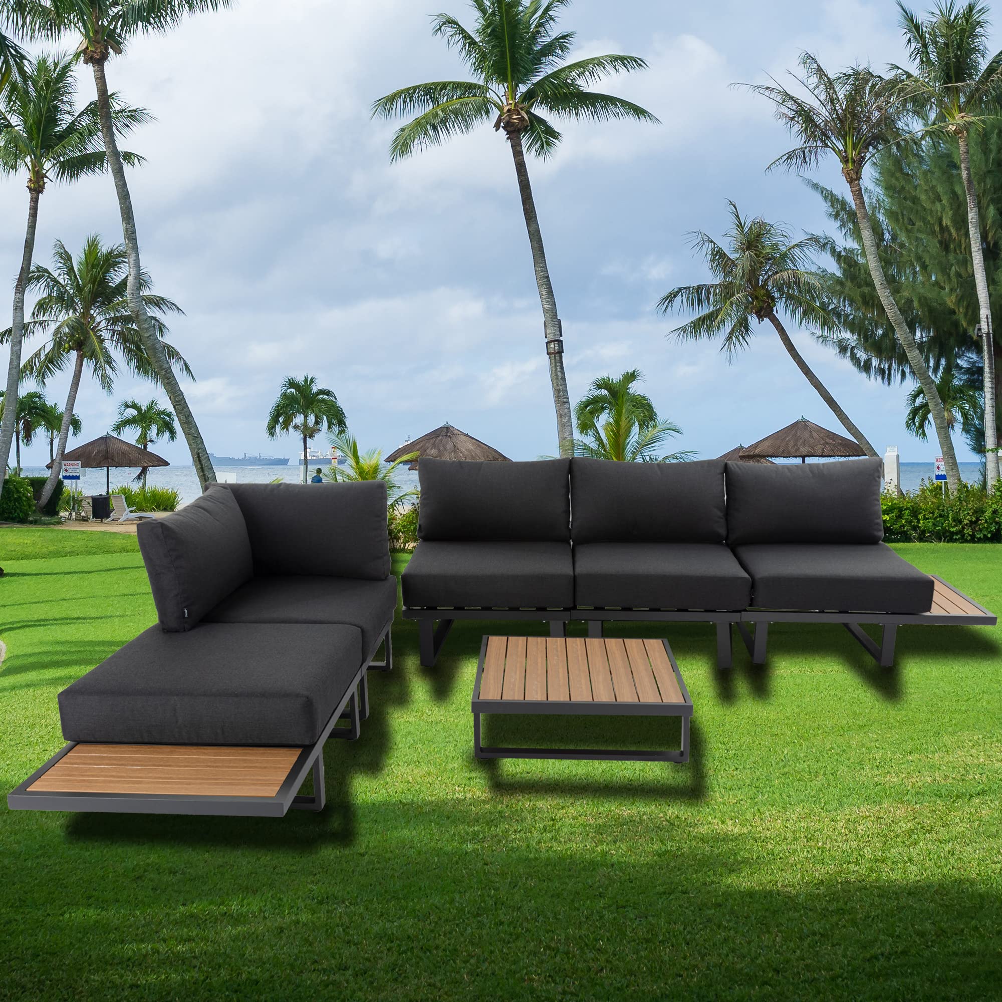 Buy DREAMO 6 Pieces Aluminium Outdoor Sectional Corner Sofa Garden