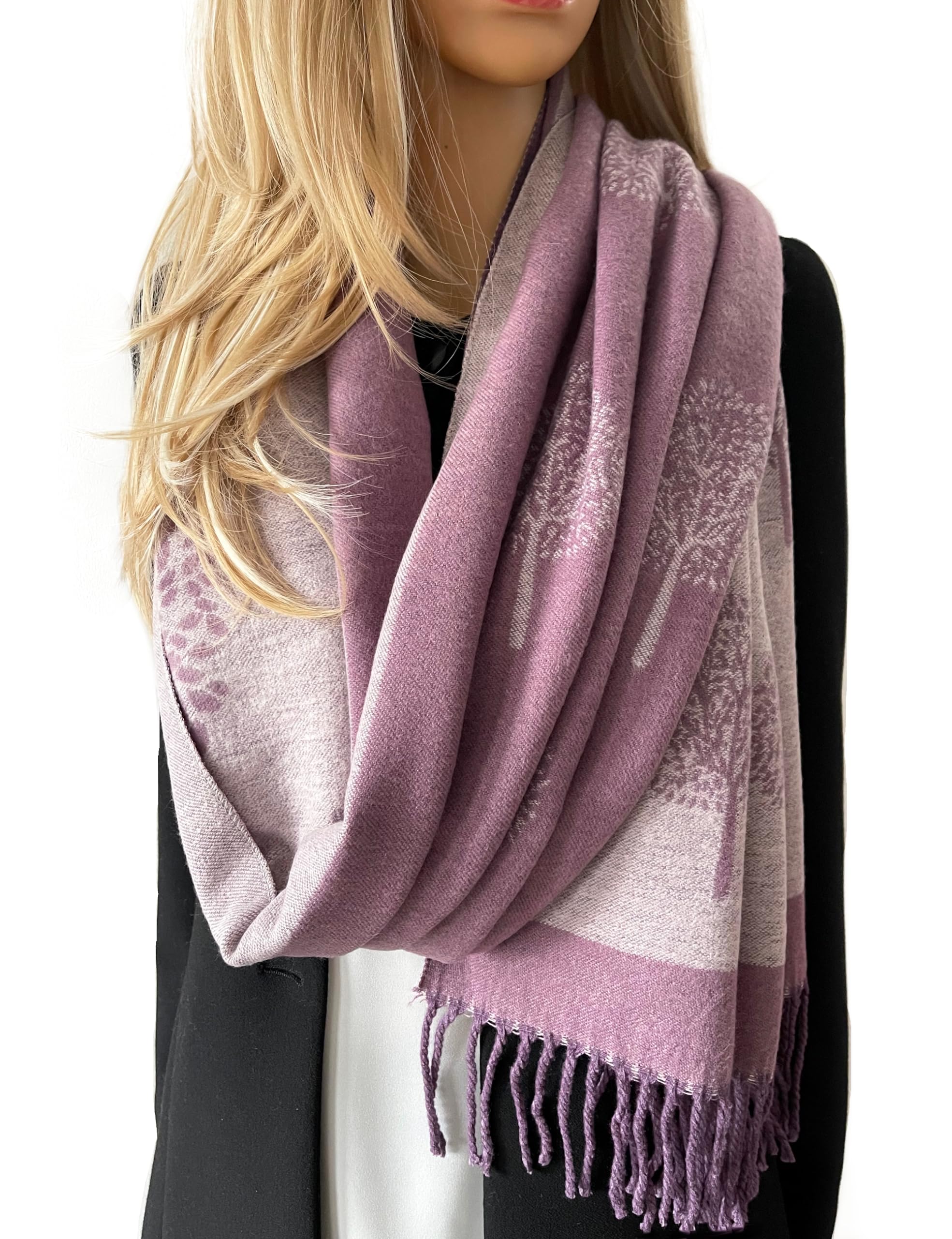 The Accessory Co. Women's Long Lilac Tree Of Life Blanket Scarf - Winter Scarfs, Reversible Pashmina Shawl, Scarves & Wraps, Scarf Thick Blanket, Warm Scarf Big Wrap, Tree Life Gift (Long Lilac) Large