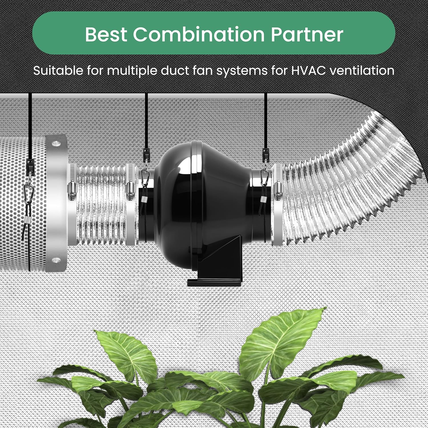 InfiniPower 4 Inch 195 CFM Inline Ventilation Fan 4" 8 Feet Aluminum Ducting, System Kit, Combo for Grow Tent, Greenhouse, Kitchen, Basement, Attic, Black