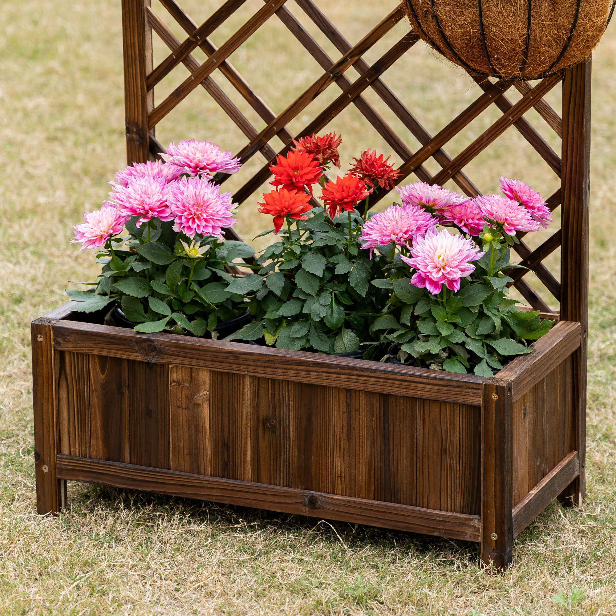 Outsunny Fioriera da Esterno in Legno, Fioriera con Grigliato per Piante Rampicanti e Aiuola Rialzata, 60x30x122.5 cm, Marrone