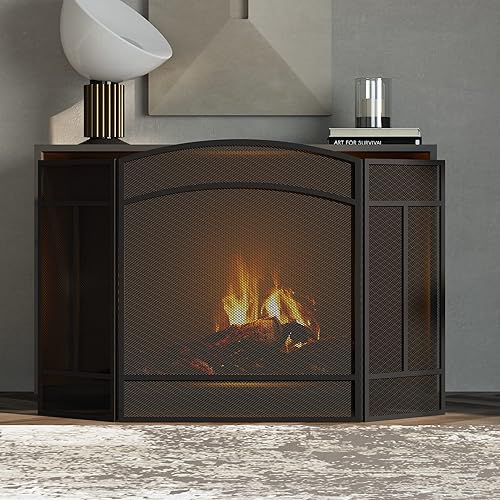 Miniatura 4 de Fire Beauty Pantalla de chimenea 3 paneles de hierro forjado 48 pulgadas de largo x 29 pulgadas de alto, cubierta de protección contra chispas