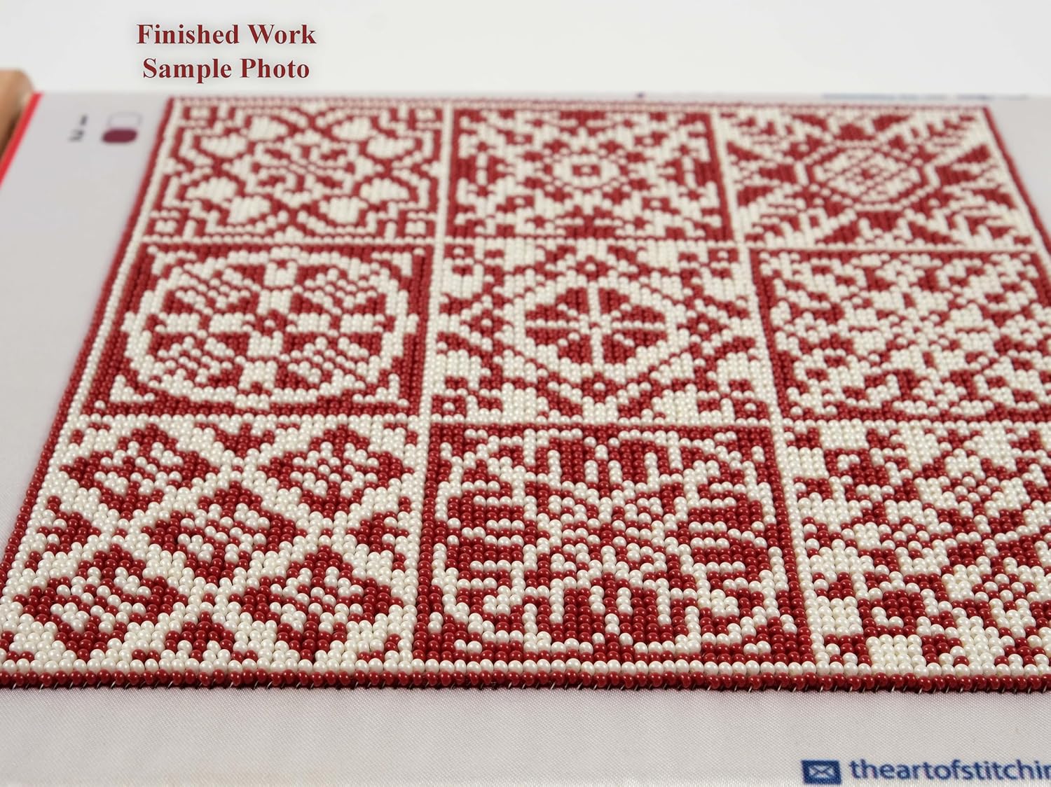 Bead Embroidery Kit Quaker Sampler AllAboutEmbroidery Beaded Cross Stitch Quaker Needlework (Red)