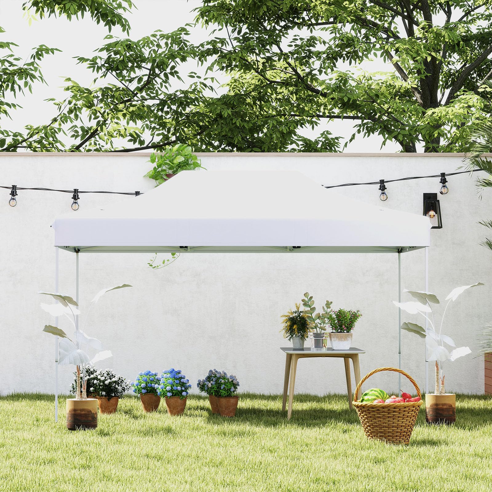 COSTWAY Gazebo Pop-up Pieghevole 3 x 4,5 m, Gazebo da Giardino Impermeabile Altezza Regolabile con Fori di Drenaggio, Tenda da Giardino Antivento con Borsa di Trasporto a Ruote (Bianco)