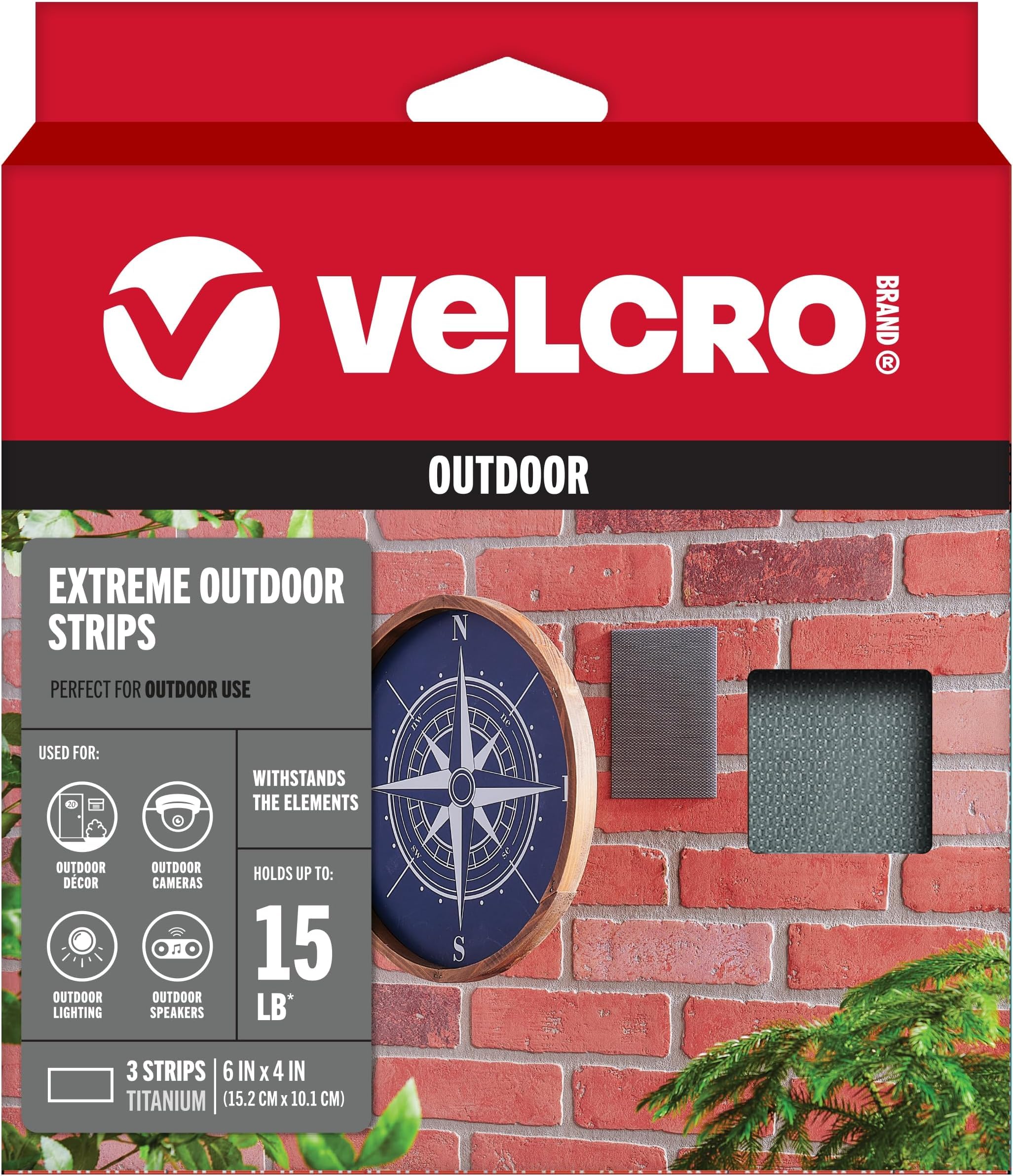 VELCRO Brand Outdoor Wide Heavy Duty Strips|6" x 4" |Holds 15 lbs|Titanium Extreme Industrial Strength Adhesive Fasteners|Strong Weather Resistance for Rough Surfaces (91471)(Pack of 36)