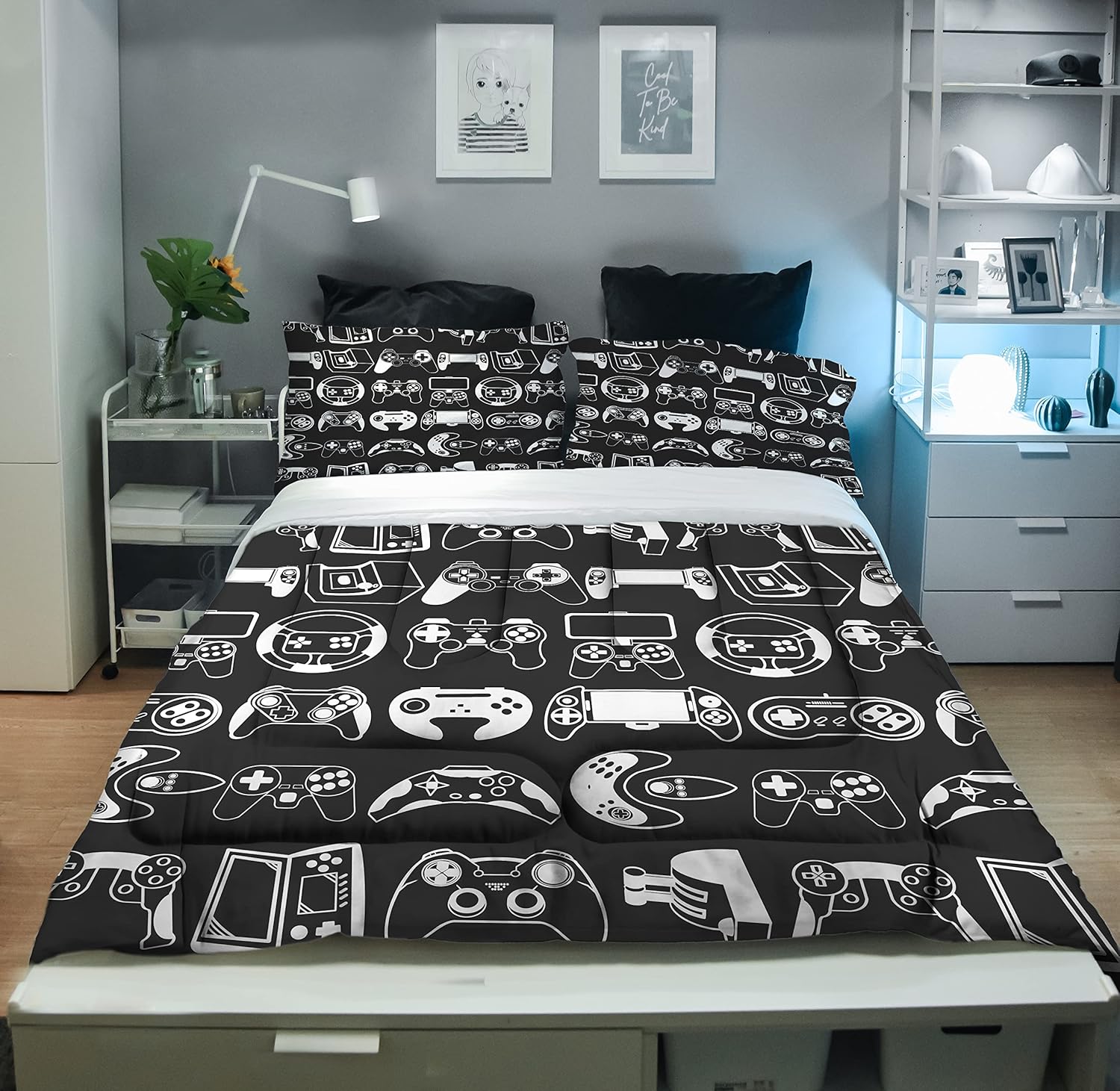 Sunnycitron Gamer Bedding Sets for Boys Teens Gaming Comforter Set Game Controller Bed Room Decor Queen Size,1 Comforter 2 Pillowcases - Image 2
