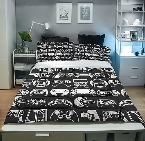 Miniatura 2 de Sunnycitron Juego de ropa de cama gamer para niños y adolescentes, juego de edredón con control de juegos, decoración de habitación de cama, tamaño