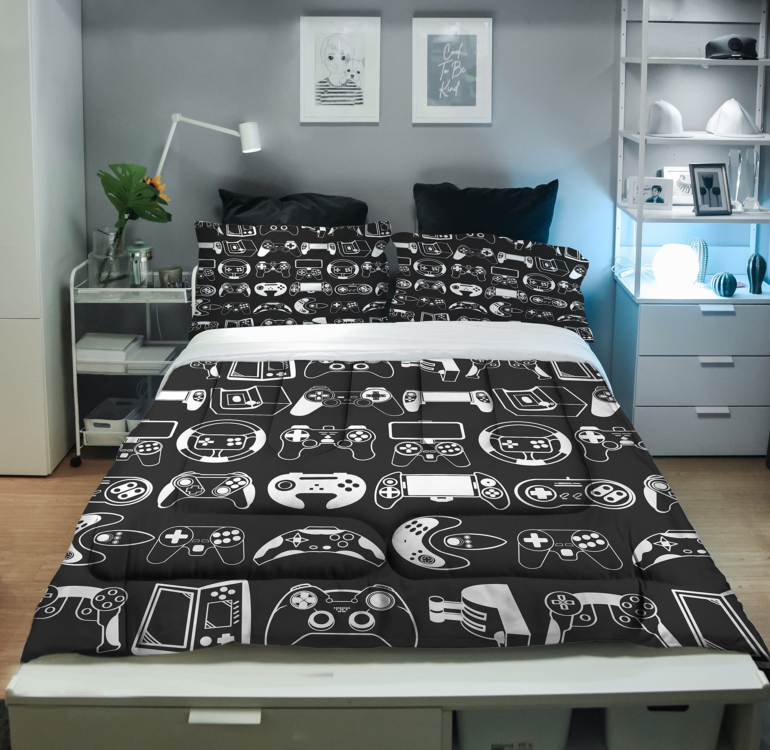 Sunnycitron Gamer Comforter Set for Boys Gaming Bed Comforter Sets Gamer Bedding Sets Boys Gaming Comforter Sets Full Size Bed Set Teen Boy Room Decor,1 Comforter 2 Pillowcases
