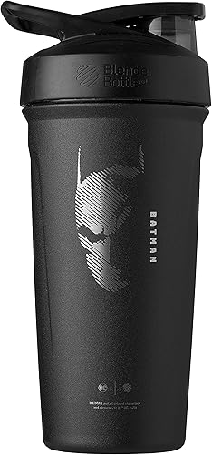 BlenderBottle Justice League Sport - Botella batidora de acero inoxidable aislada con batidor de alambre, 24 onzas, Batman – Batidos de proteínas e