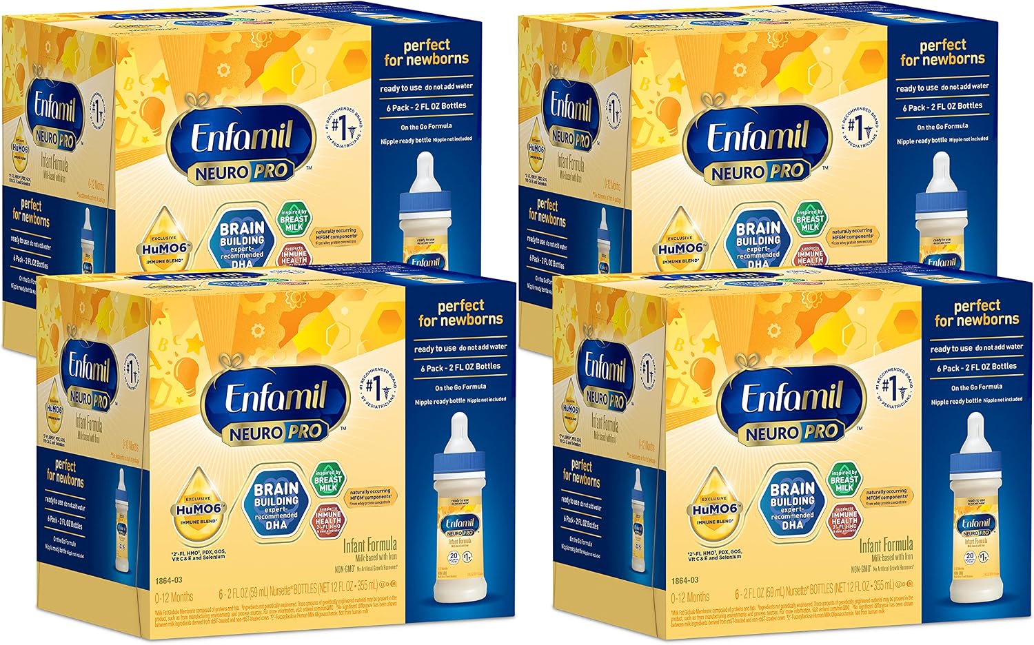 Enfamil NeuroPro Ready-to-Use Baby Formula, Ready to Feed, Brain and Immune Support with DHA, Iron and Prebiotics, Non-GMO, 2 Fl Oz Nursette Bottles (6 count) (Pack of 4), Total 24 bottles