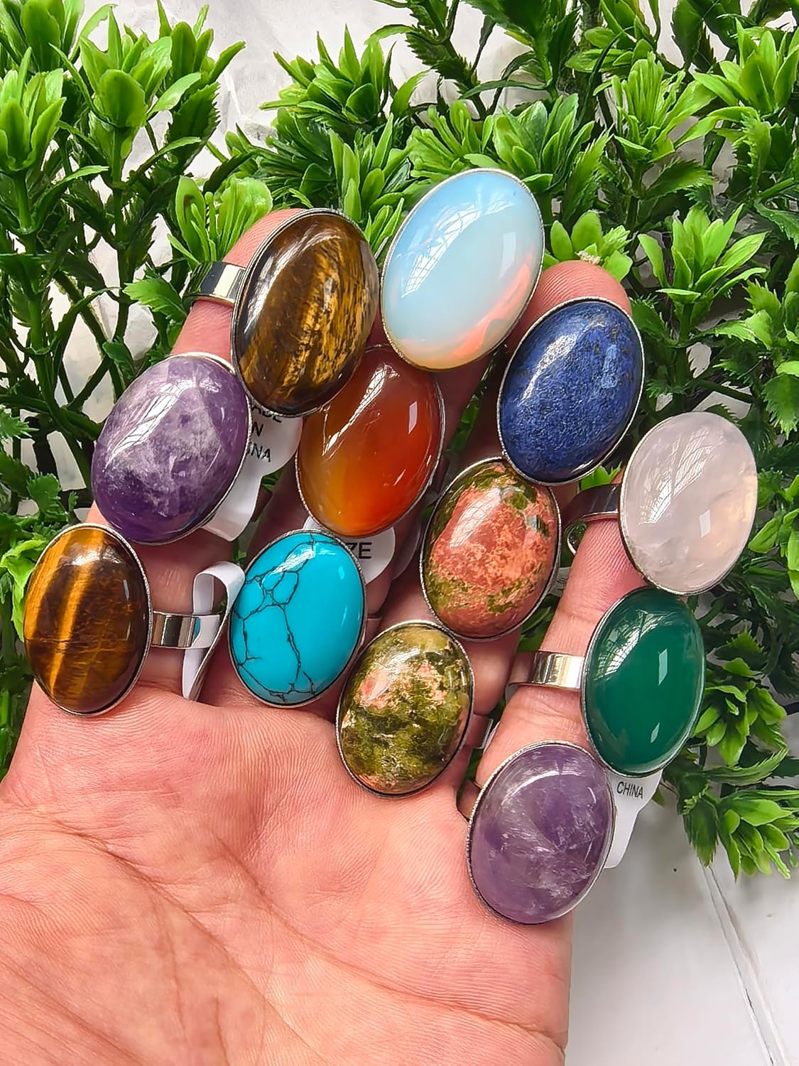 Chunky Gemstone Ring Bulk for Women- Large Crystal Big Rings Set