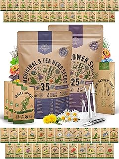 35 Medicinal & Tea Herb Seeds and 25 Edible Flower Seeds Variety Pack Bu...