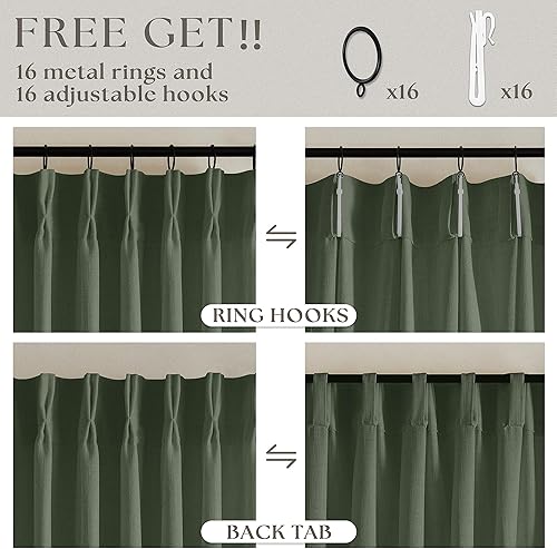 Miniatura 5 de Juego de 2 paneles de cortinas plisadas de mezcla de lino y algodón, neutros, con pestaña trasera, memoria de forma, de techo a piso, para ventana y