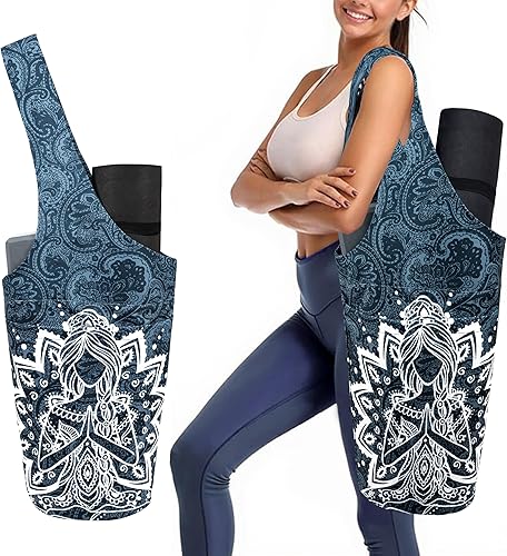 Bolsas de esterilla de yoga para mujer con bolsillo lateral grande, de lino duradero, para entrenamiento, gimnasio, viajes, almacenamiento de