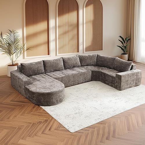 Miniatura 12 de Sofá Seccional Modular Extragrande de 139", Sofá en Forma de U con Asiento Profundo, Sofás Tapizados Modernos, Cómodo Sofá Esquinero de 5 Asientos