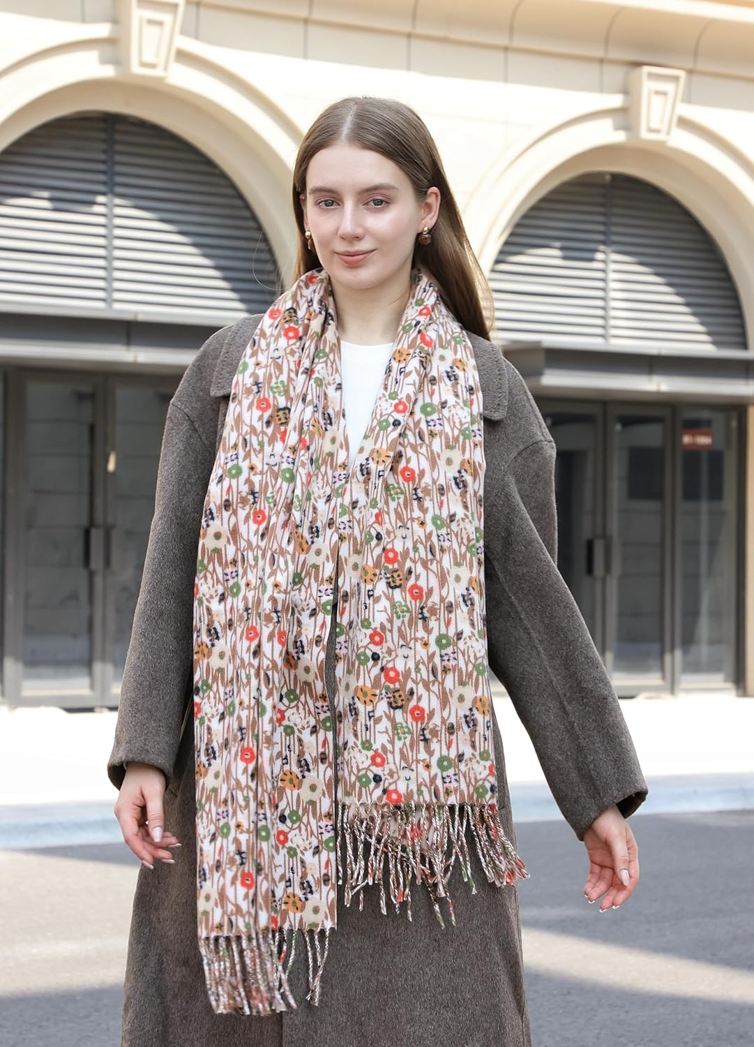 Wander Agio Womens Winter Scarf Print & Boho Style Cashmere Shawl Wrap Warm Oversize Pashmina Fashion Scarves Floral Pattern - Image 2