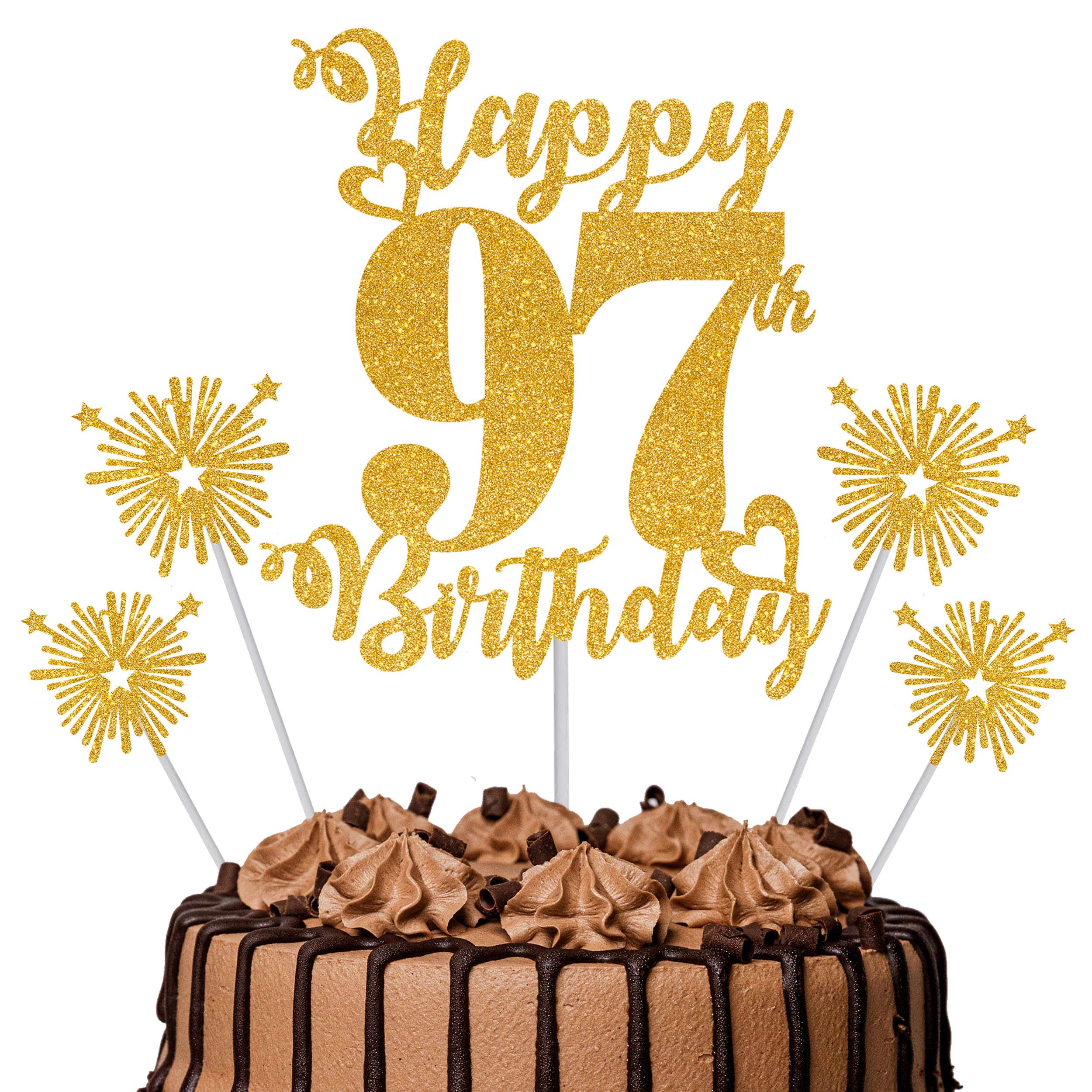 Gold Glitter 96th Birthday Cake Topper Set – 5 Piece Premium Glitter Birthday Decoration & Party Supplies for Men, Women & Kids – 96th Birthday — view 24