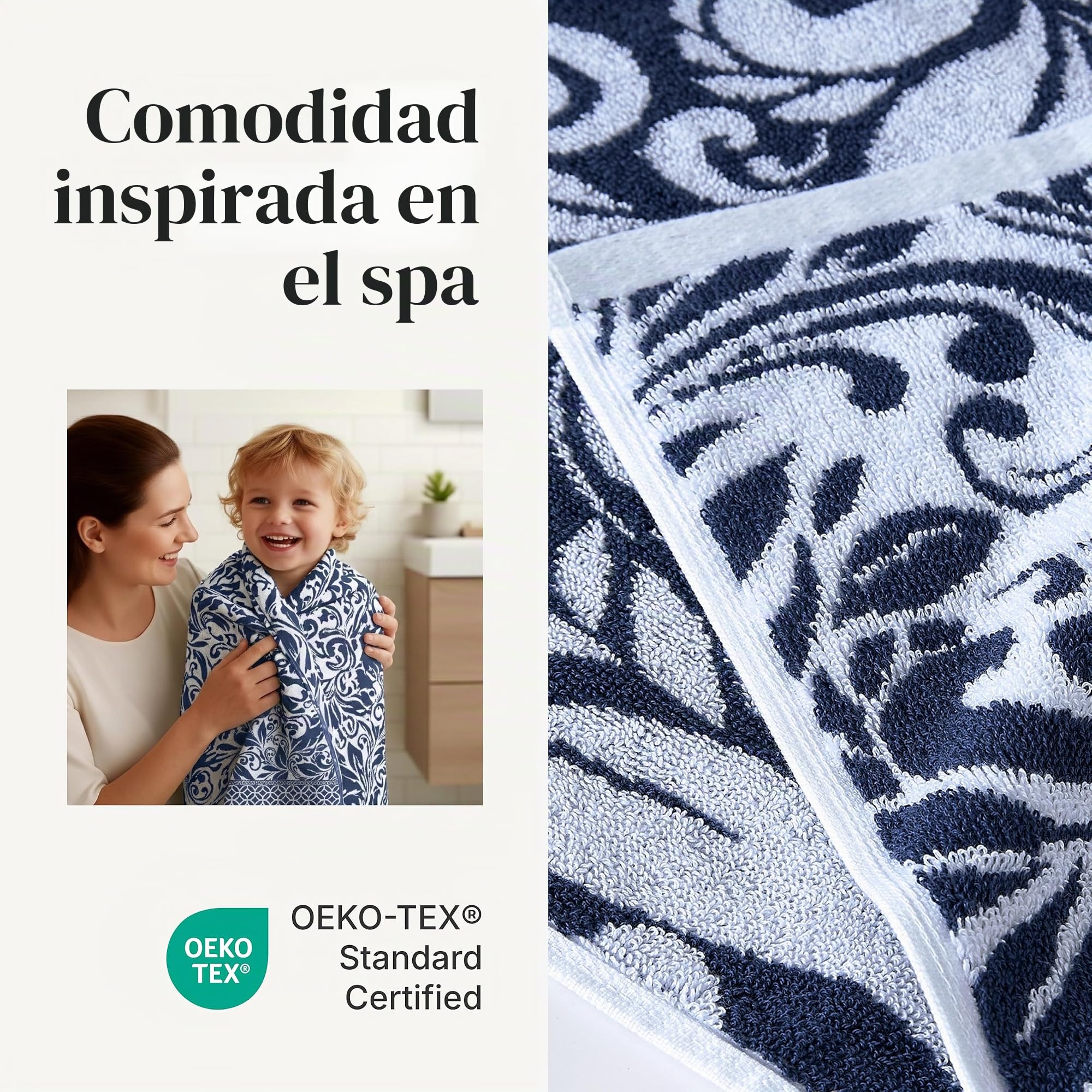 Modern Threads Trefoil - Juego de 6 Toallas de Jacquard teñidas de Hilo Reversible de Filigrana, Toallas de baño, Toallas de Mano y paños de baño, súper absorbentes y de Secado rápido, 100% algodón
