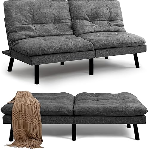 YESHOMY Futon Sofa Bed,Skin-Friendly Couch Loveseat with Adjustable Backrest, Dark Grey