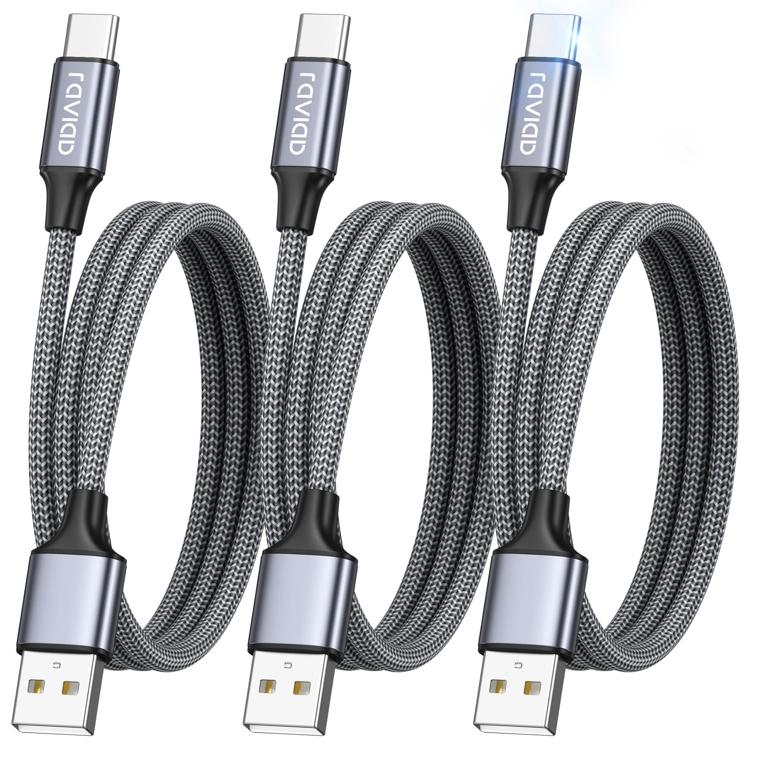 RAVIAD Cavo USB Type-C [3Pezzi, 2m] Cavo USB C Ricarica Rapida 3A QC 3.0 Nylon Intrecciato Cavo Ricarica USB C per Galaxy S25/ S24/ S23/ S22/ S21, iPhone 17 16 15 Pro Max Plus, P60 P50, Pixel