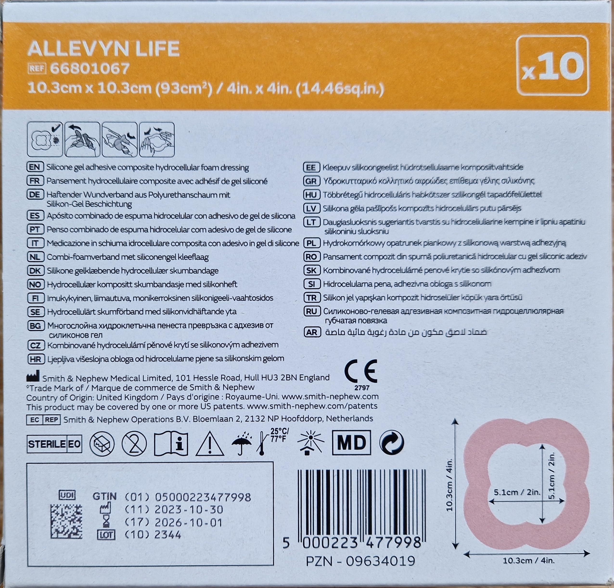 Allevyn Life 10,3x10,3 cm Silikonschaumverband