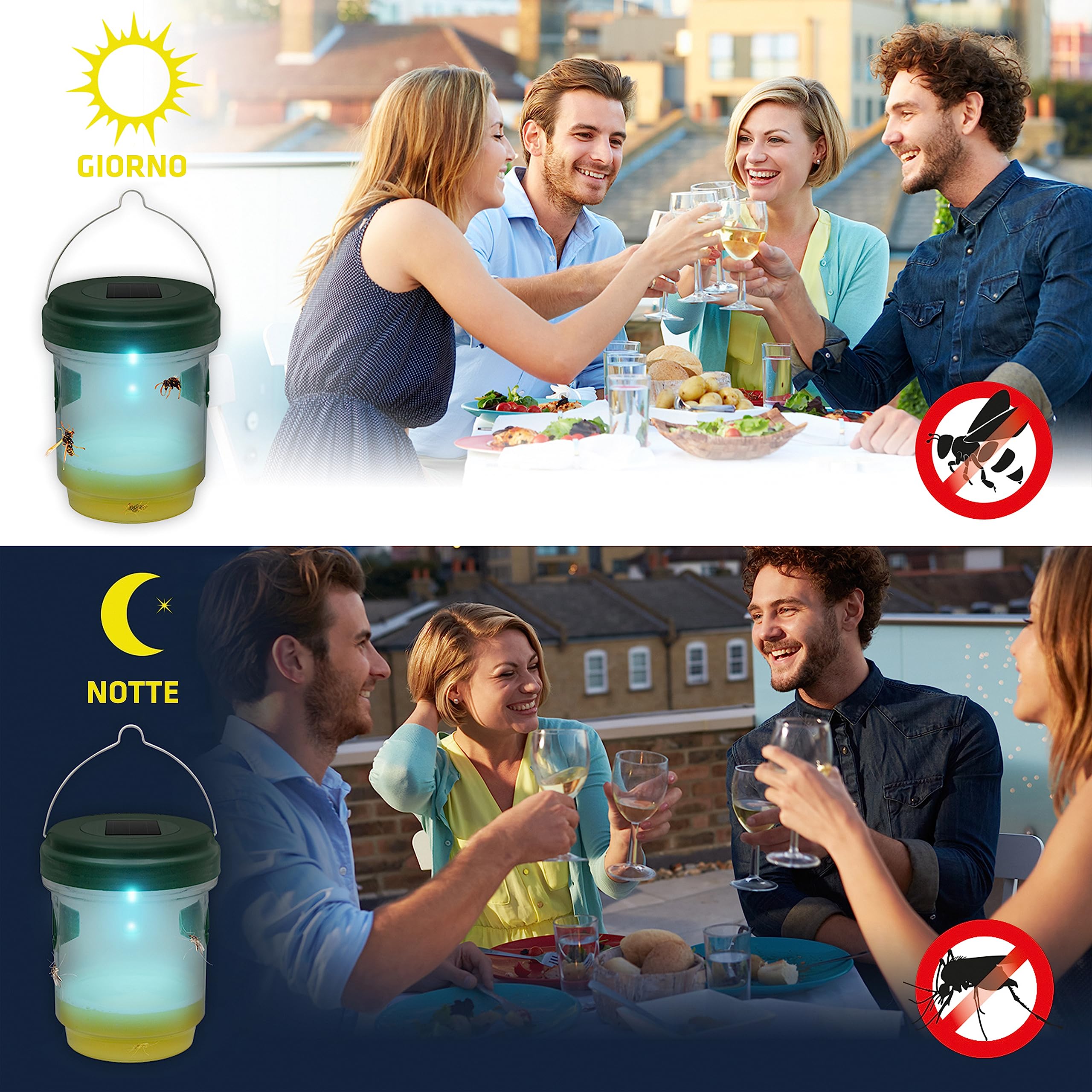 GARDIGO® 2x Trappola per Vespe da Esterno e Trappola per Zanzare 2in1 | Luce LED Cattura Insetti | Esca Calabroni | Insetticida per Zanzare da Giardino | Antizanzare