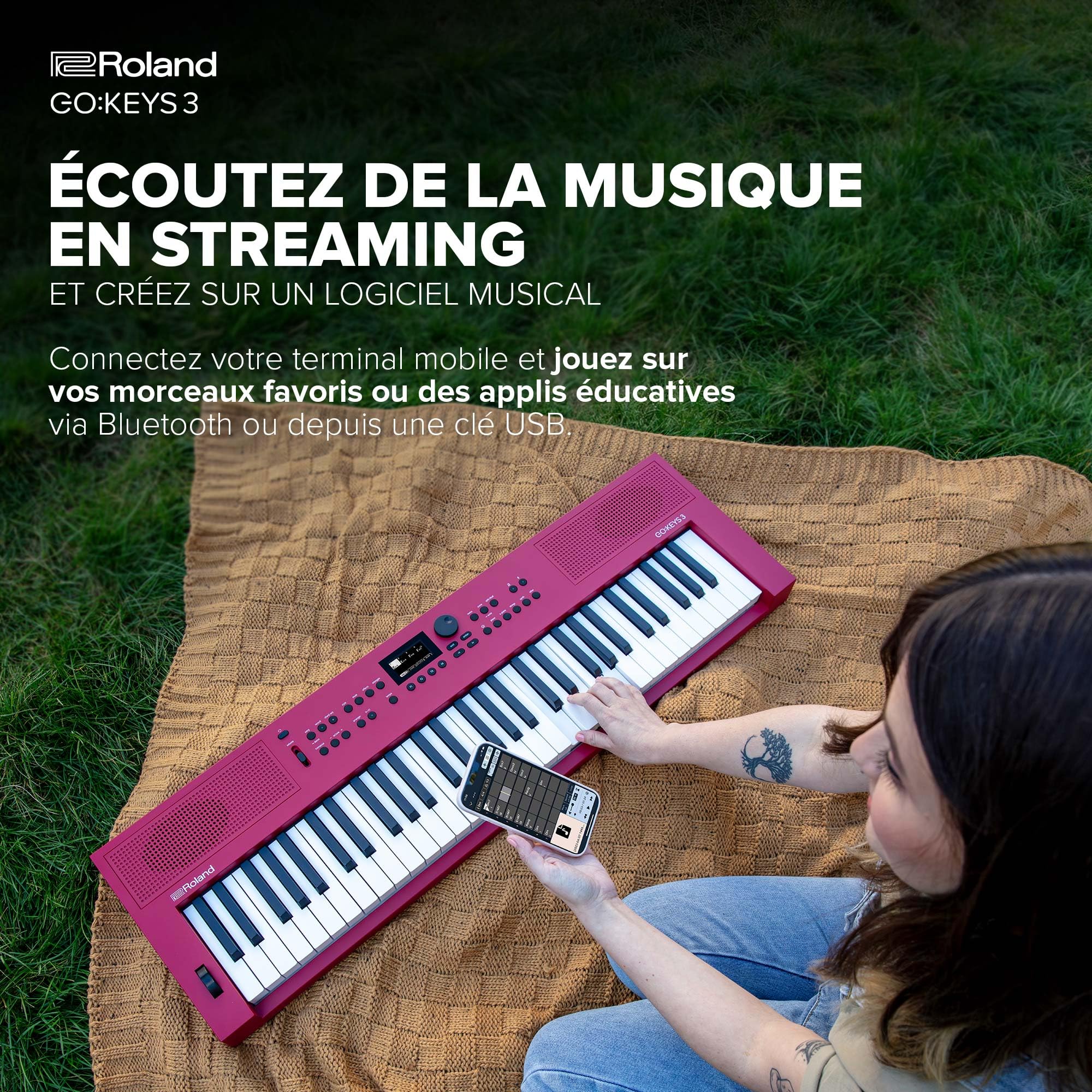 Roland GO:KEYS 3 | Clavier de création musicale 61 touches | Générateur ZEN-Core | 1000+ sons | HP stéréo | Audio/MIDI Bluetooth | Bleu Minuit