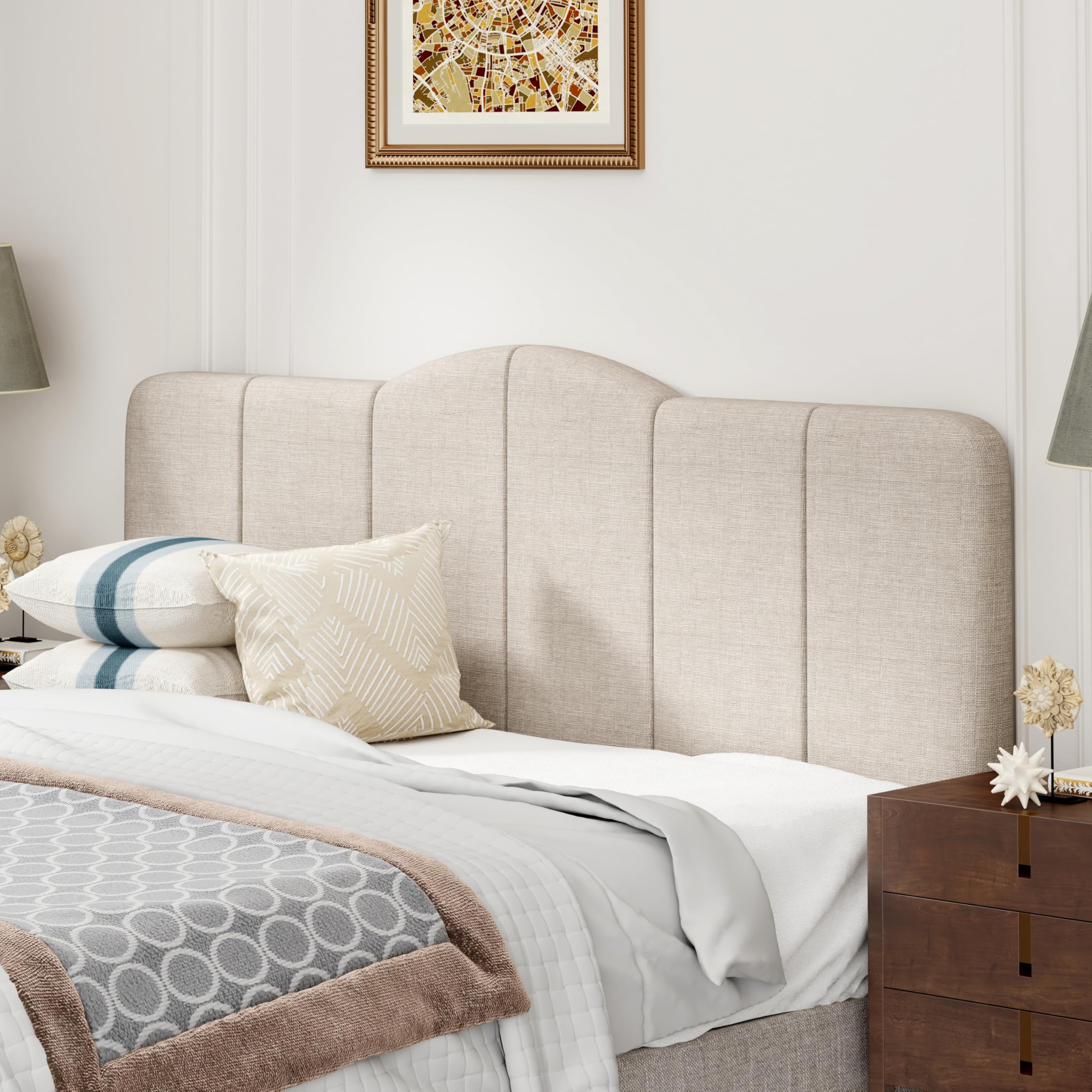 Alunaune King Size Headboard Panels Backboard, Upholstered Foldable California King Bed Frame Linen Wall Headboard Adjustable Height Width-Light Grey