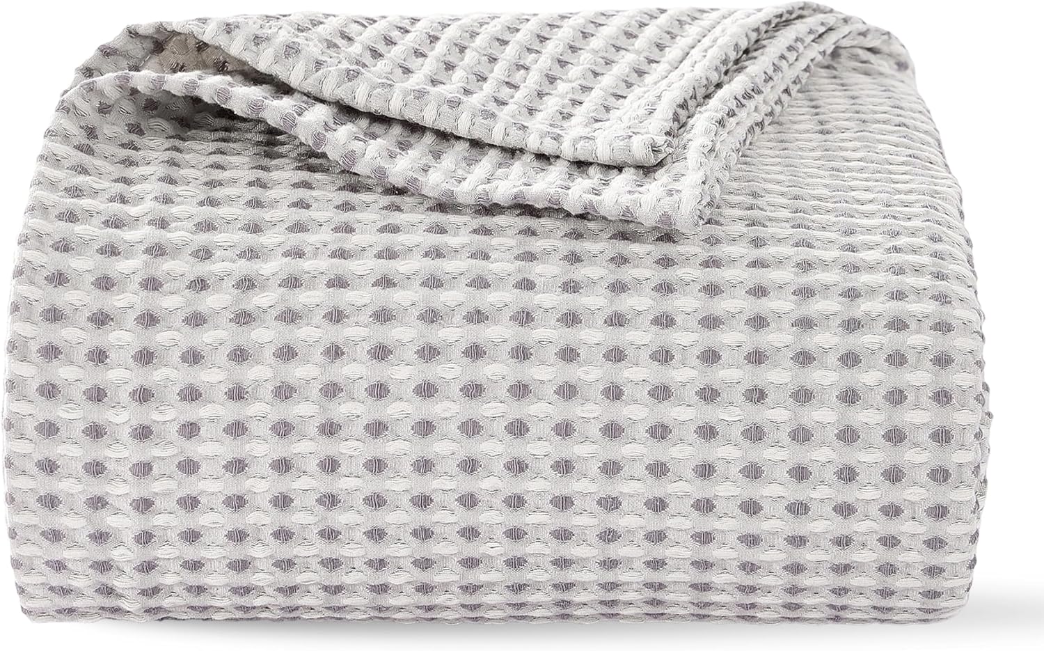 Lightweight Cotton Waffle Blanket Twin Size, Modern Two-Tone Check Pattern, Soft & Breathable for Bed, Couch, Sofa, All Seasons –Gray/White, 60"x80"