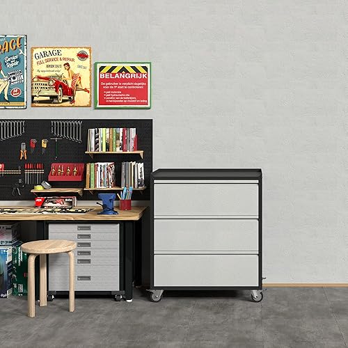 Miniatura 6 de Armario de almacenamiento de metal con ruedas, armario de almacenamiento de garaje con 3 cajones, armario de almacenamiento con cerradura perfecto
