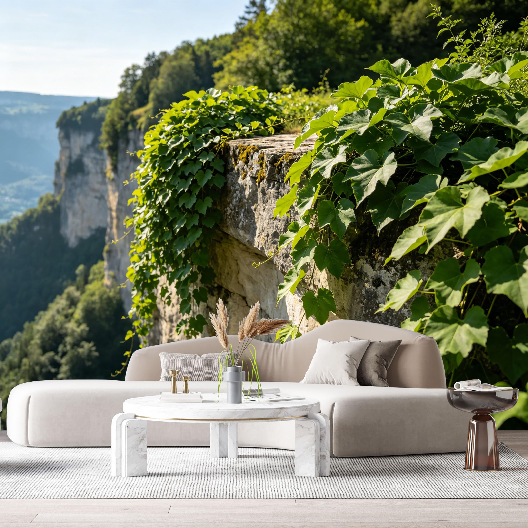 Custom Size Wall Murals Green Cliff Landscape Botanical Ivy Leaves Mountain View SelfAdhesive Wall Fabric Removable Large Wallpaper for Photo Living Room