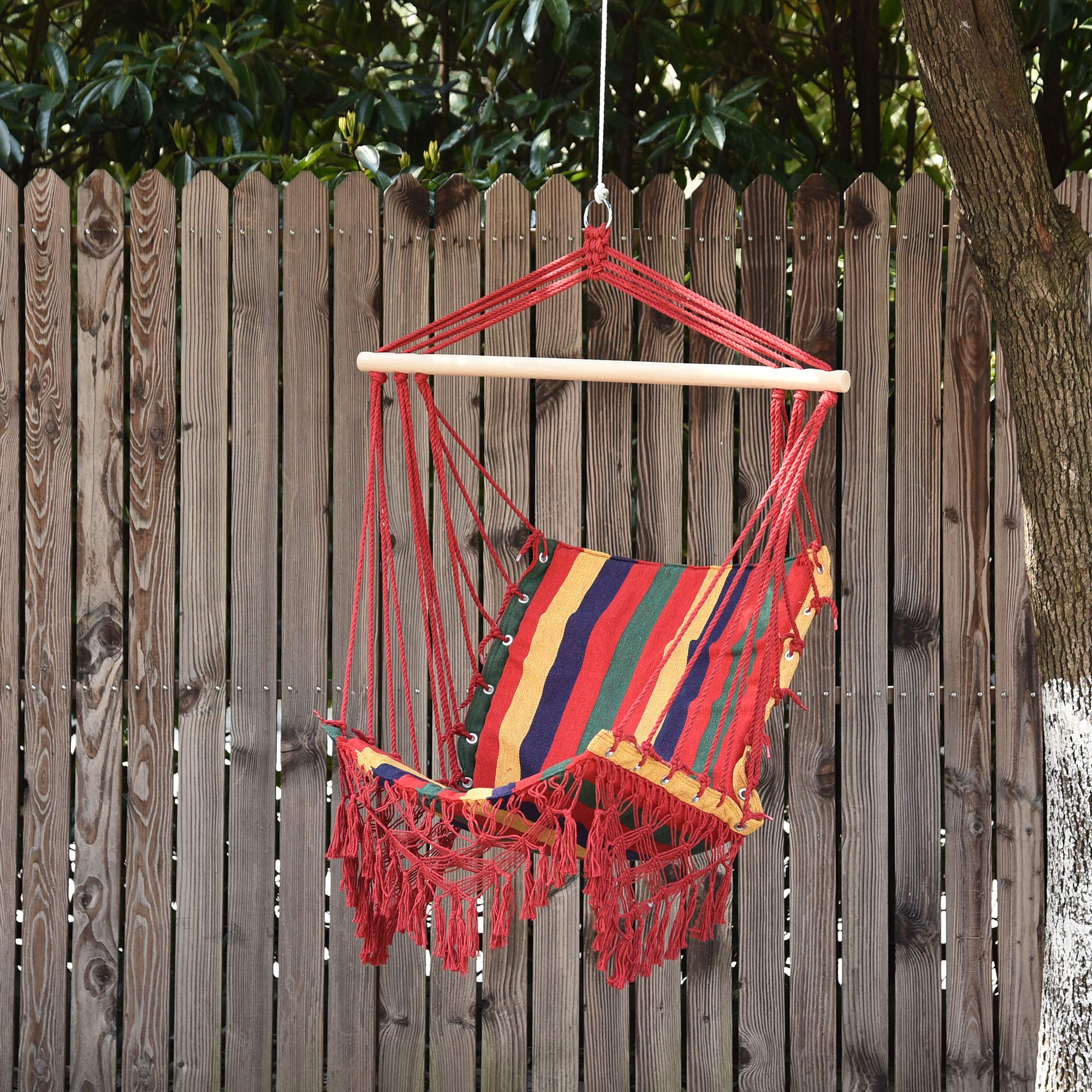Outsunny Sedia a Dondolo Sospesa, Poltrona Sospesa da Giardino per Interni ed Esterni, in Poliestere, 100x60x100cm, Colorata