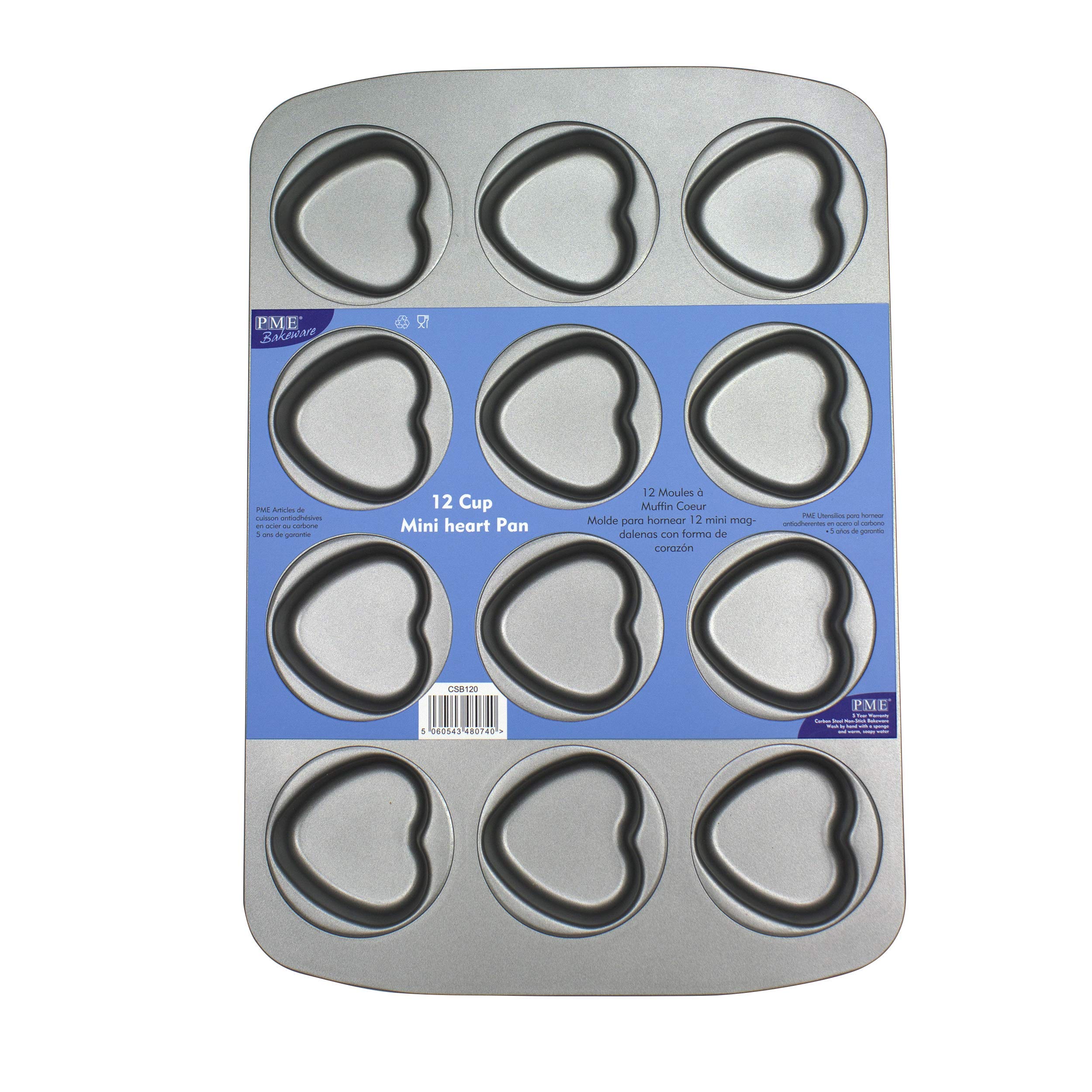 PMENon Stick 12 Cup Mini Heart Pan, Carbon Steel,Grey